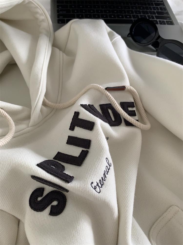 Women's Oversized Retro Letter Applique Hooded Sweatshirt for Spring and Autumn 2025
