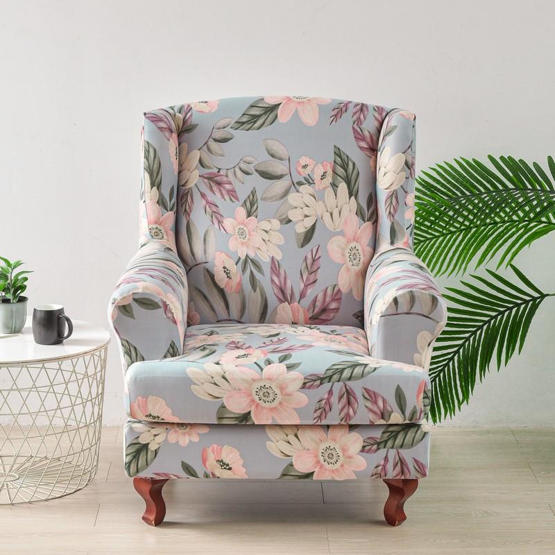 

2 шт. Принтована еластична тканина з молочного волокна Wingback Чохол для крісла Чохол для крісла Чохол для дивана Club Пилонепроникна прикраса Спальня Офіс Вітальня 2pcs/set