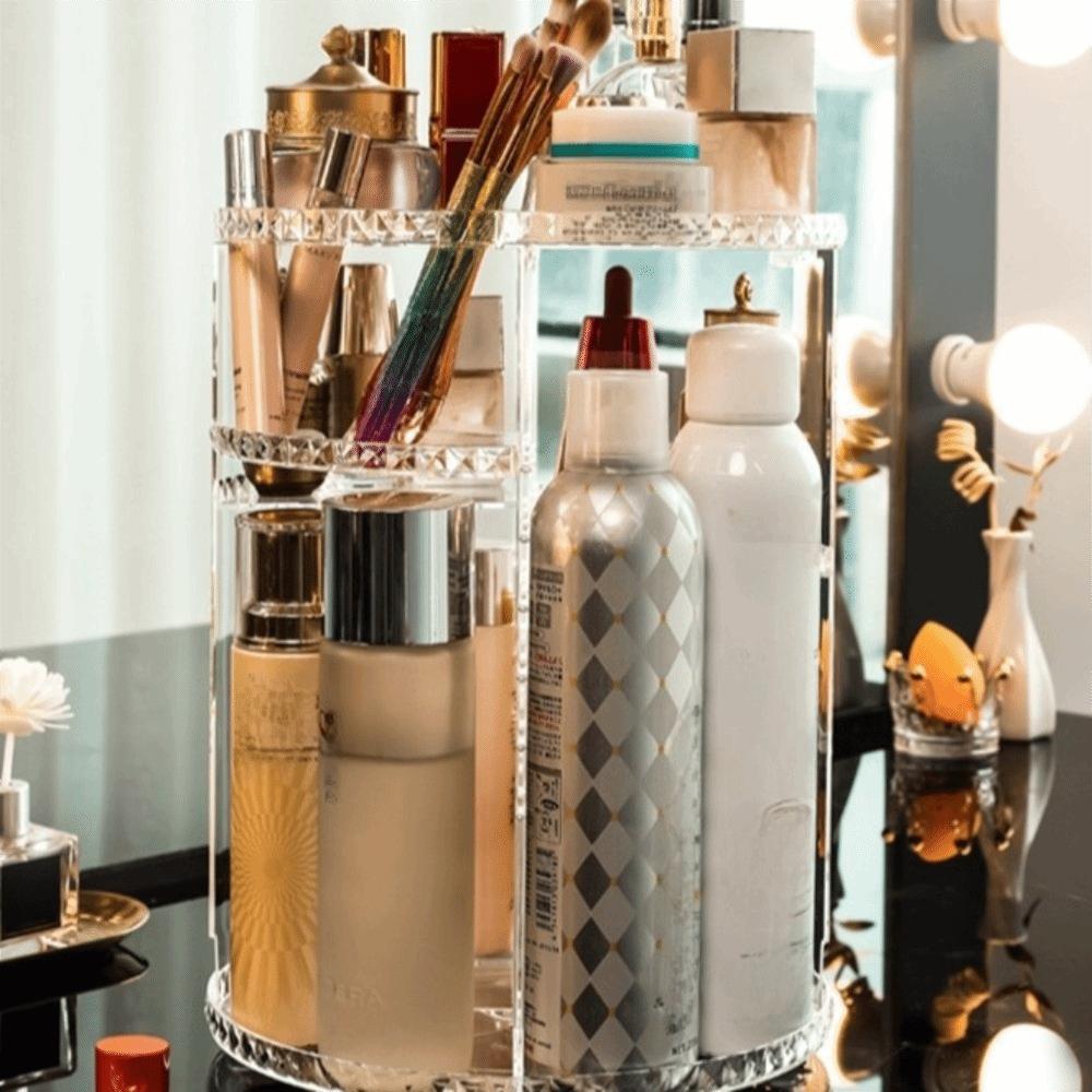 Space Saving Desktop Storage Rack 360 Degree Rotating Cosmetic Storage Box  Desk Organizer