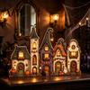Indoor Autumn Harvest Decor Halloween Retro Haunted Village Wooden Tabletop Decor, Fall Farmhouse Witch Holiday Party Home Accents House Ornament,