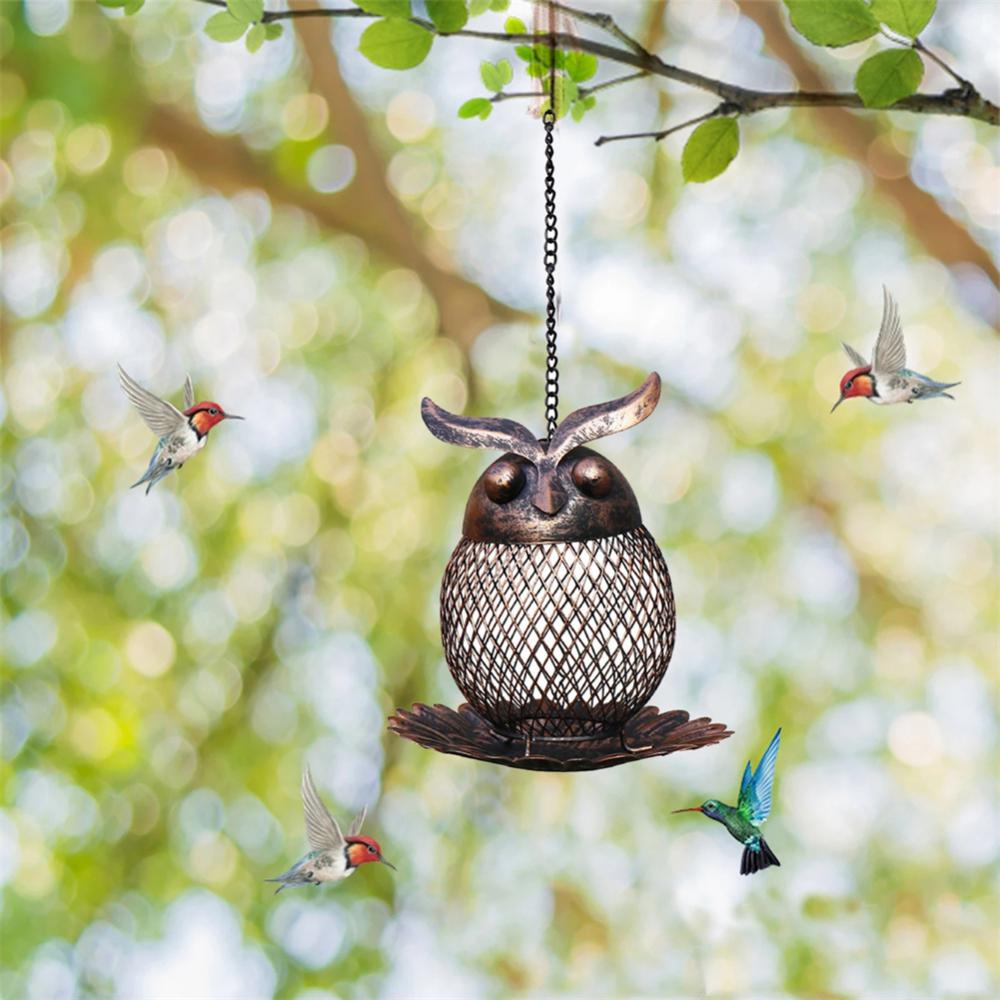 Bird Cage Feeder Outside Hanging Metal Mesh Sturdy Owl Shape Bird Supplies Food Dispenser Beautiful Wild Hummingbird Practical