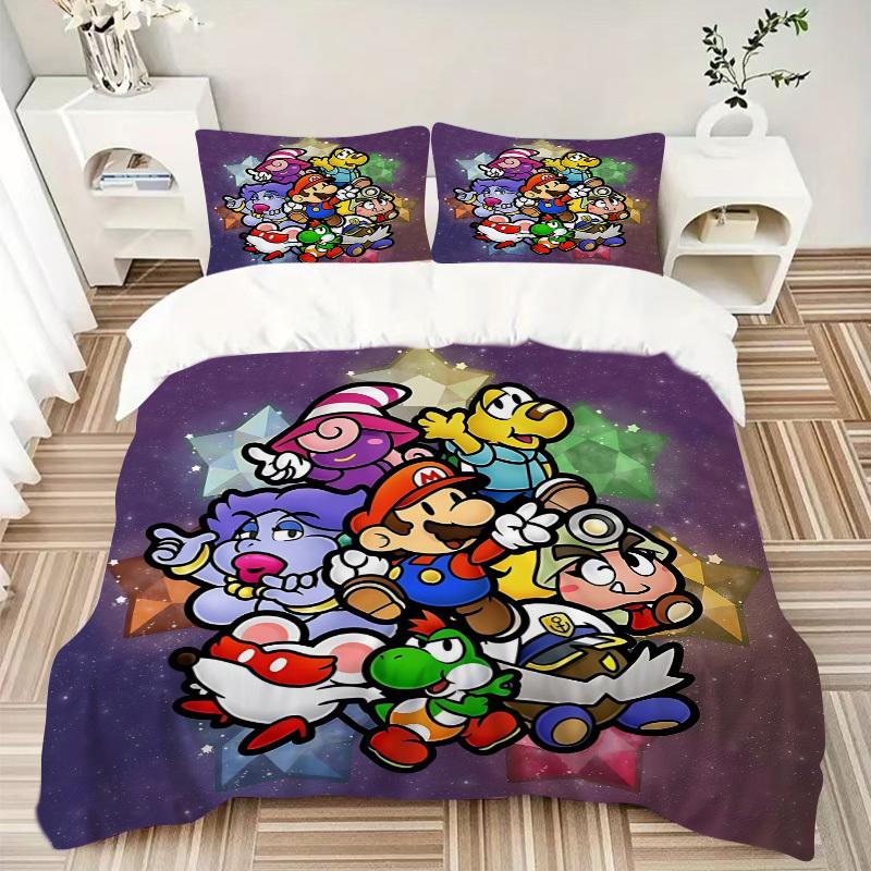 3pcs bedding set Mario Party Includes 1 Comforter + 2 Pillowcases, Without Pillow Inserts, Soft Comfortable, Lightweight Breathable, Printed