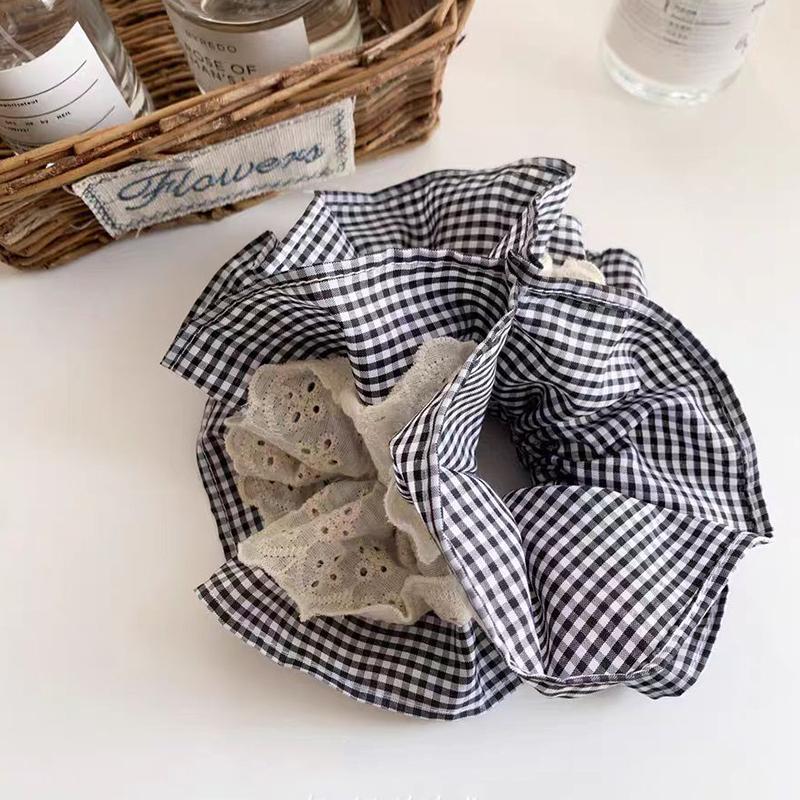 Elegant Four-layer Plaid Lace Large Intestine Scrunchie Hair Band For Women Girls Sweet Hair Tie Hair Ring Hair Accessories