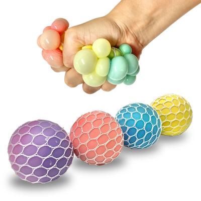 Balle Anti-Stress Arc-en-ciel Raisin, Soulagement du Stress, Balle en Maille qui Change de Couleur (Lot de 4)
