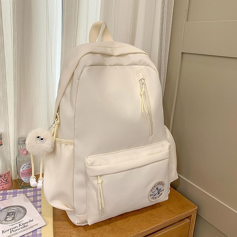 College student schoolbag women's simple solid color large capacity travelhigh school student computer bag Korean version high school student backpack