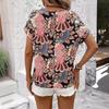 Ladies Summer Short Sleeve O Neck Holiday Printed Pullover  Shirt Top