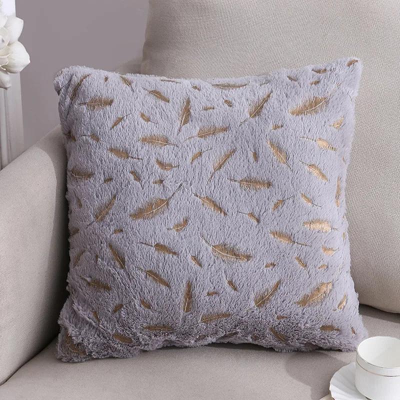 Gold Foil Feather Pillow Cover Short Plush Sofa Cushion Cover Modern Minimalist Throw Pillow Accent Pillowcase Home Decor