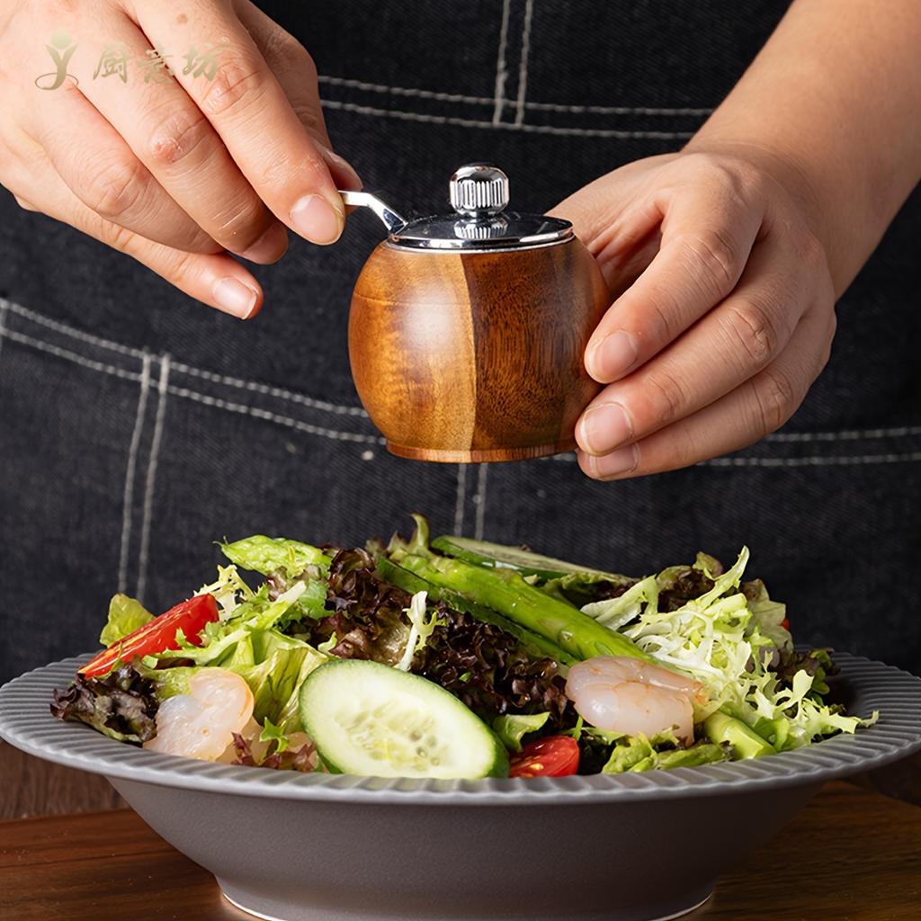 1 Stück Manueller Pfeffer- und Meersalz-Mühle aus Holz - Handgekurbelte Gewürzmühle für Steak, BBQ & Küchengebrauch