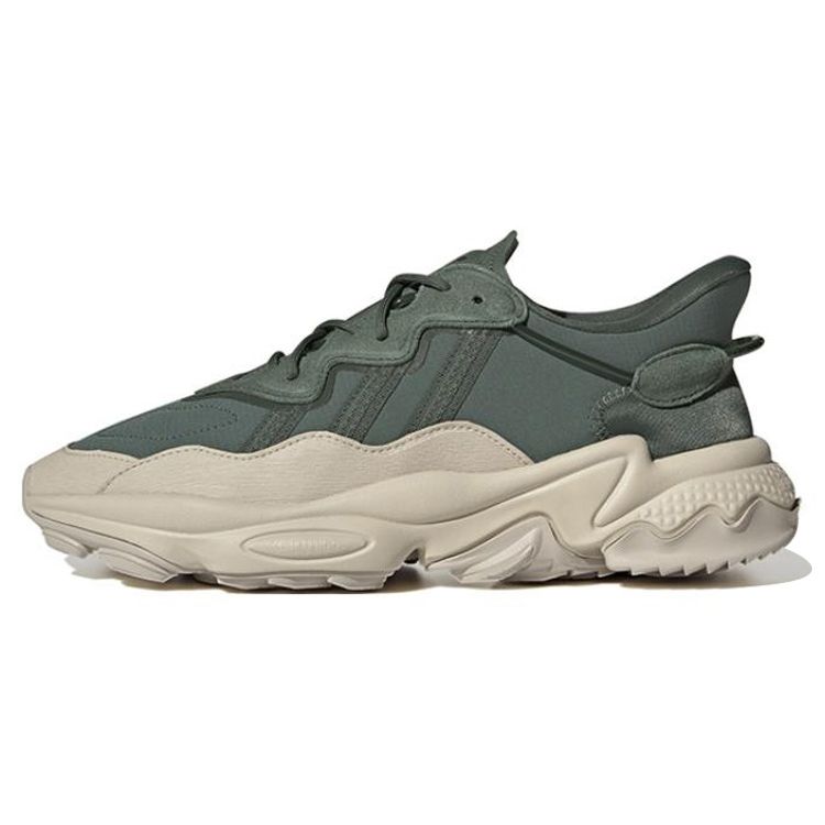 Adidas Originals Ozweego Leather Comfortable Trendy Sports Slip-Resistant Durable Low-Top Lifestyle Casual Shoes Unisex Casual Shoes Green Gray FZ5631