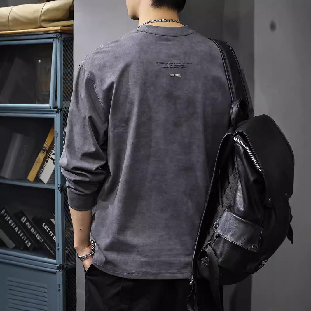 Осенняя модная брендовая мужская футболка с длинными рукавами и карманами в стиле ретро — фото 3