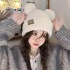 Autumn and winter thickened soft waxy warm cold ear protection cold hat Korean version of metal cute bear plush knitted versatile model