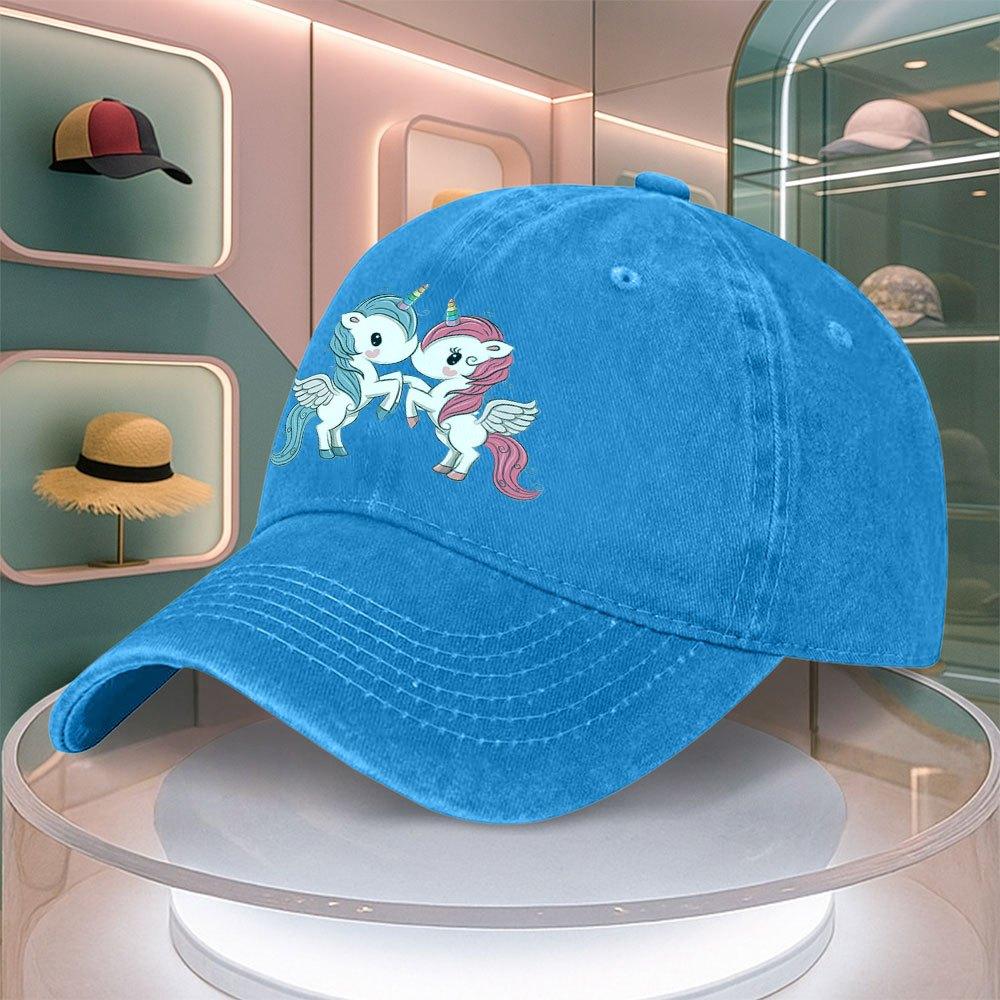 Unicorn Cartoon Print Mens Baseball Cap Vintage Curved Brim Dad Hat Adjustable Snapback Multiple Colors