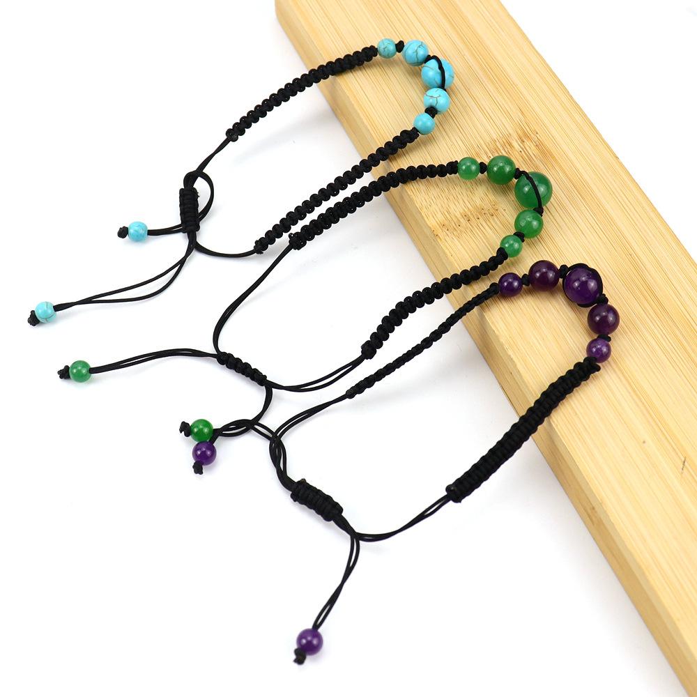 Hand-Woven Natural Crystal Bead Bracelet, Stone Beaded Bracelet, Green Dongling Agate Amethyst Bracelet B85.