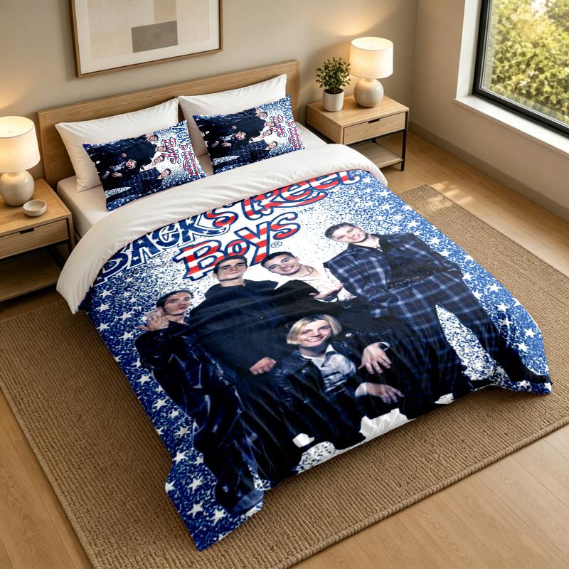 3-Piece Bed Sheet Set with Backstreet Boys Design, 1 Flat Sheet and 2 Pillowcases for Bedroom