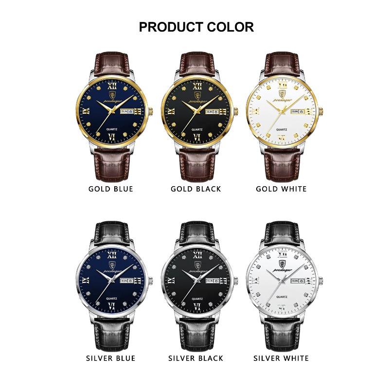 POEDAGAR Luxusní Ležérní Top Značka Obchodní Pánské Hodinky Datum Týden Voděodolné Svítící Kožené Společenské Hodinky Relogio Masculino