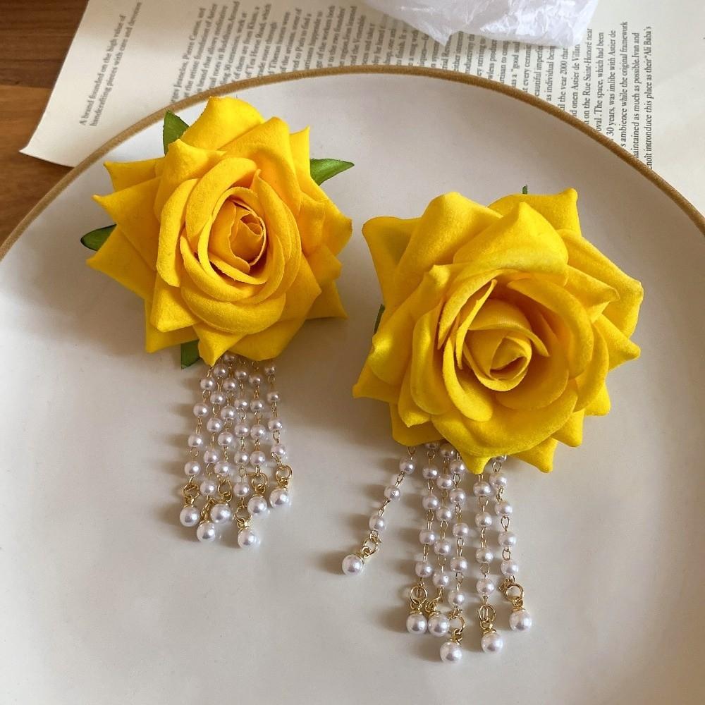 1 pair Bohemian Style Yellow Rose Earrings Chinese Rose Earrings  Festival Ear Accessories