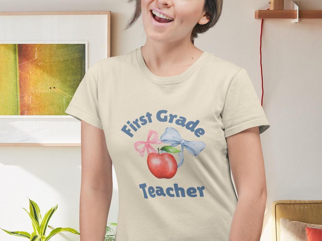 First Grade Teacher T-Shirt and kids T-Shirt, Apple & Ribbons Graphic, Shirt and kids T-Shirt for teaching