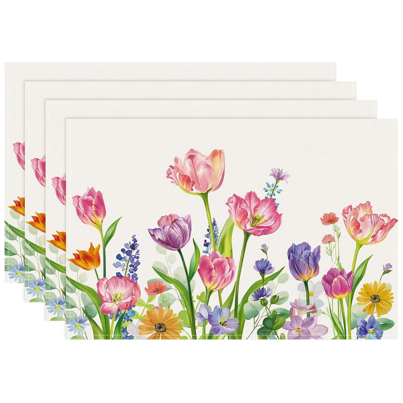 

Of 4/6 Tulip Flower Placemats Featuring Watercolor Floral Designs, Perfect for Kitchen Dining And Home Party Decoration, Measuri 30x45cm-4PC