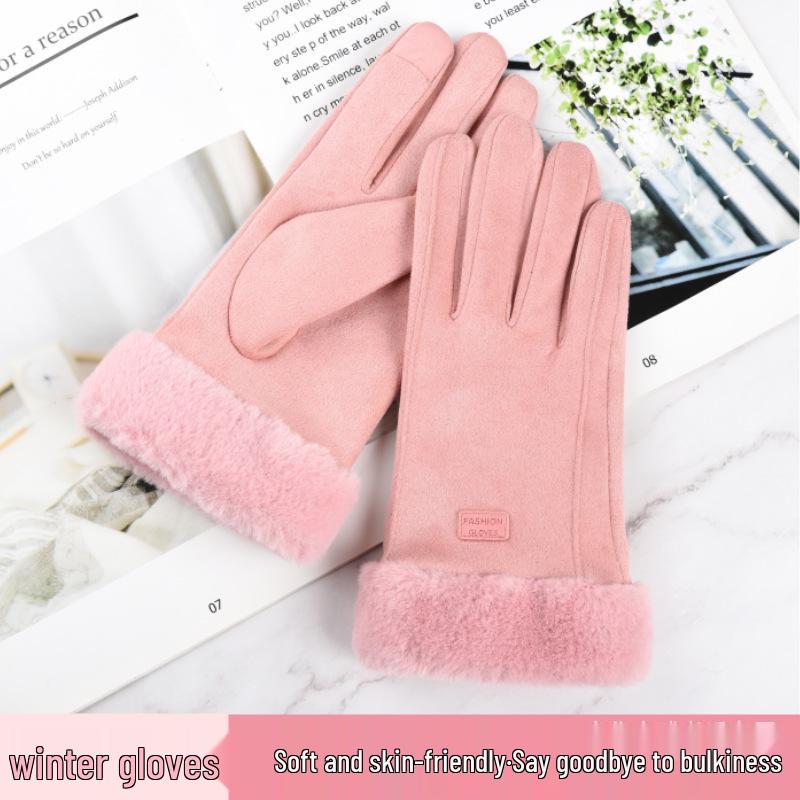 

Женские замшевые сенсорные флисовые велосипедные перчатки – Теплые, милые и прочные для осени/зимы Triple Line - Pink