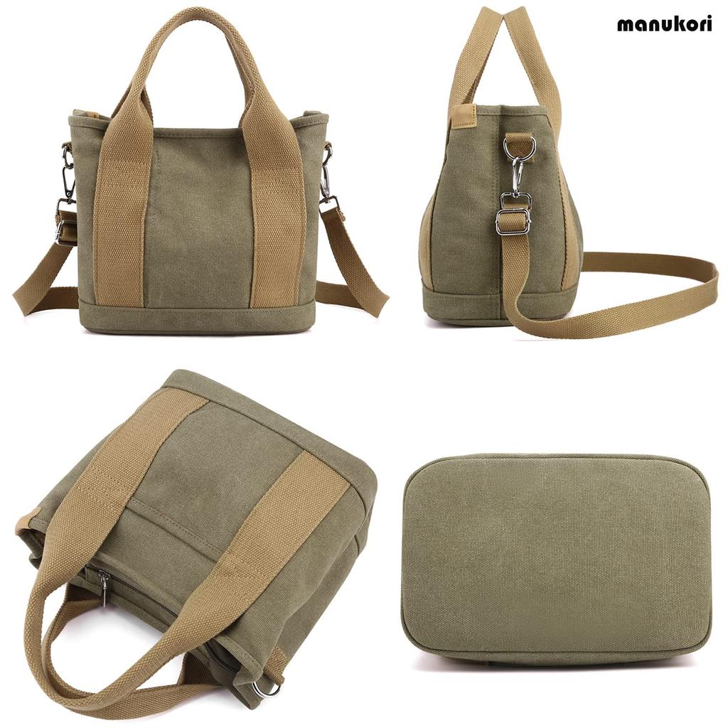 Manukori Women's Canvas Tote Bag with Dividers, Handbag, Shoulder Bag, A4 Size, Stylish, Cute, Lightweight, Perfect for Travel and Commuting (Green,