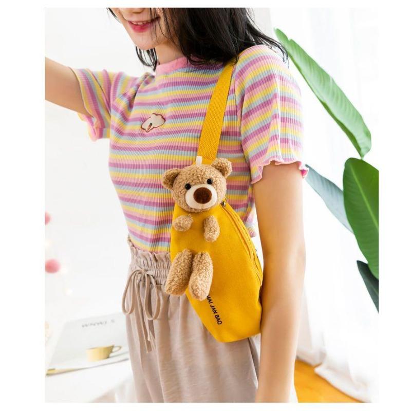 Canvas Bag Women's Cute Student Chest Bag Single Shoulder Crossbody Bag