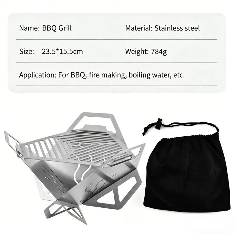 Windproof Triangle BBQ Grill Foldable Disassembly Stainless Steel Stove Portable Outdoor Camping Picnic Barbecue Cooking Tool