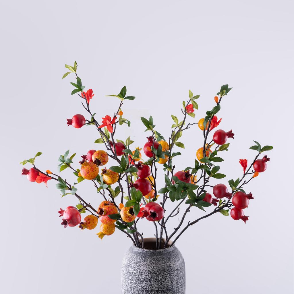 Pomegranate 9-Head Artificial Flowers Green Plant for Wedding Décor, INS Style Simulation Flowers Clearance