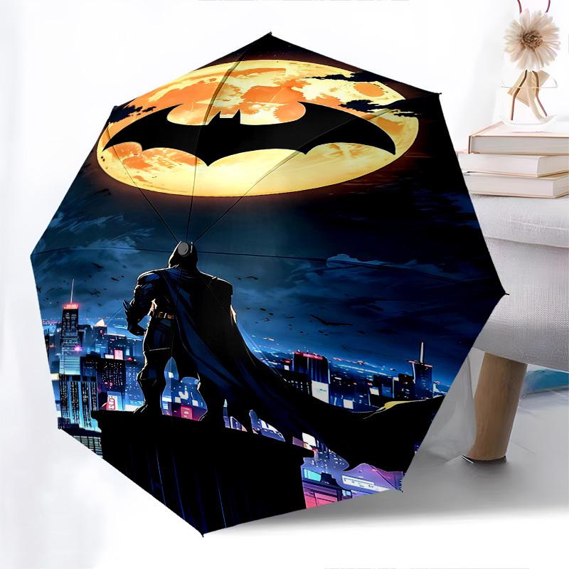 1pc Batman's Handsome Back Automatic Folding Umbrella - Compact 8-Rib Design, Durable Plastic & Iron1221L