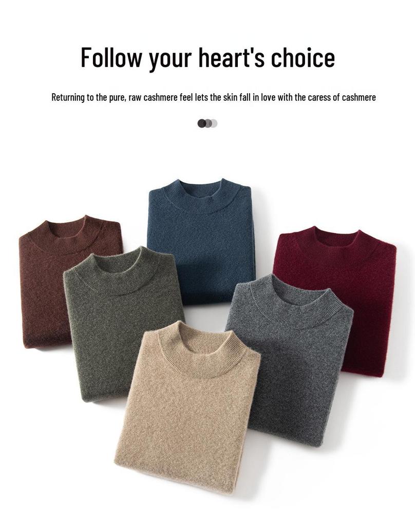 Men's Plus Size Cashmere Pullover: Autumn & Winter Solid Color Half-High Neck Knit Sweater for Business