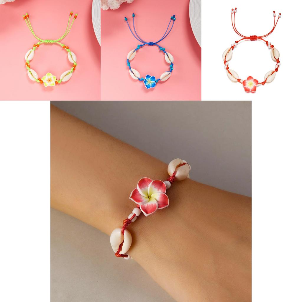 Soft Clay Flower Shell Bracelet With Adjustable Cord For Summer Beach Vacation Jewelry