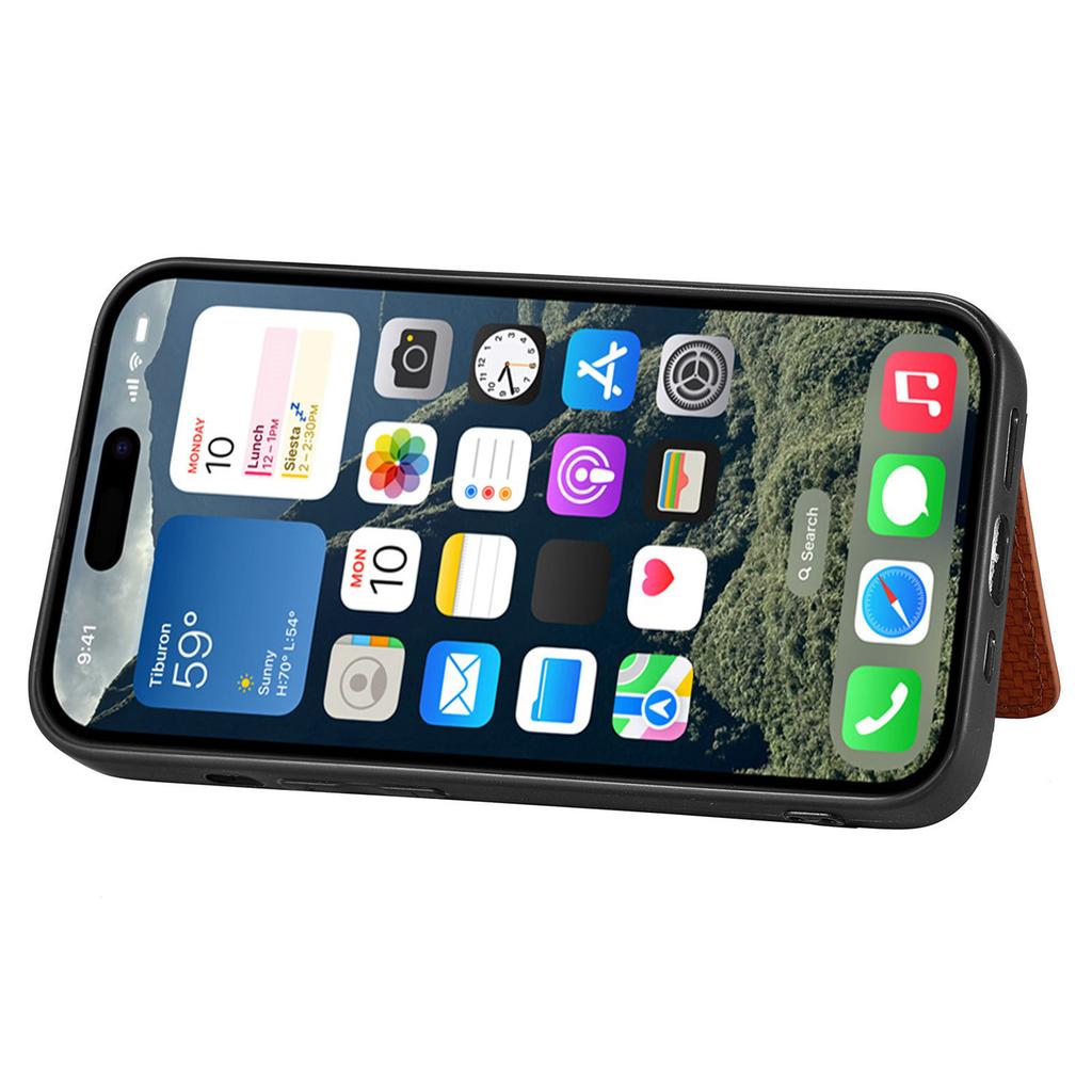 C1-02 For iPhone 16 Case RFID Blocking Card Holder Carbon Fiber Leather+PC+TPU Phone Cover