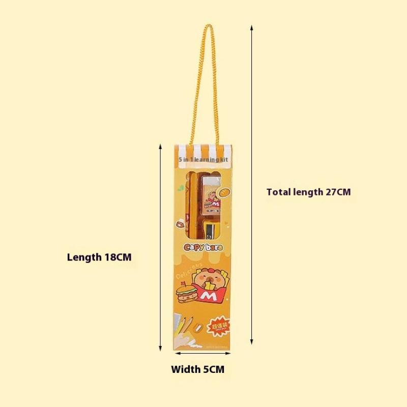 2Set Cute Cartoon Capybara Pencil Stationery Set Kawaii 5Pcs/Set Eraser Pencil Sharpener Children Student Stationery Supplies