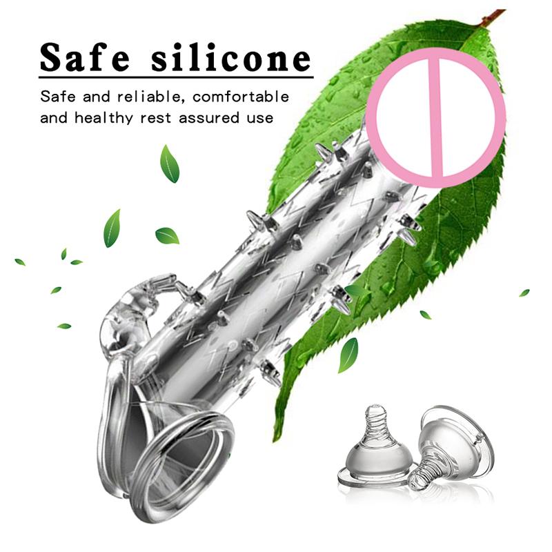 Reusable Penis Sleeve Penis Enlargement Condoms Extender Male Cock Sex Toy Spikes Realistic Dildo Sleeve Adult Sex Products For Men