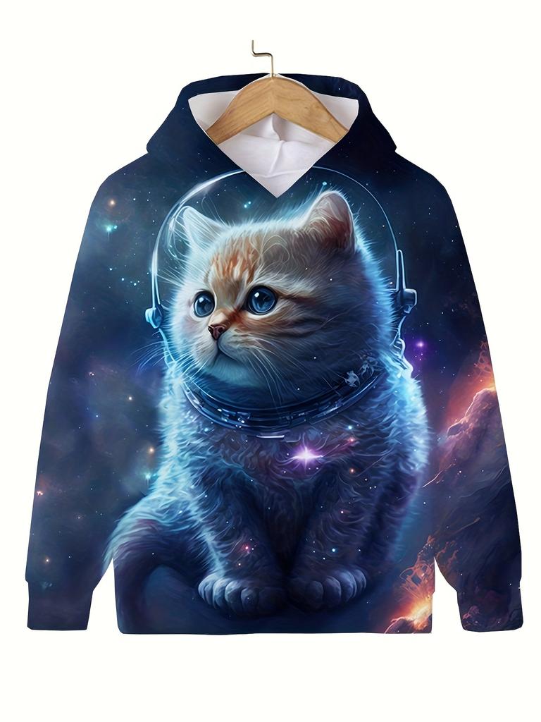 Trendy Kids Kitten Graphic Hooded Sweatshirt Boys Girls Sports Outdoor Tops Casual Cartoon Print Hoodies Girls' Autumn Clothes
