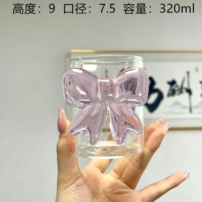 Pink Bow Princess Glass Juice Mug with Handle High Aesthetic for Girls Birthday Party Gift Cute Drinkware Milk Tea Cup