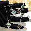 Women Jewelry Set Italian Baroque Gray Mother of Pearl Clover Bracelet White Shell Necklace Ring Earrings