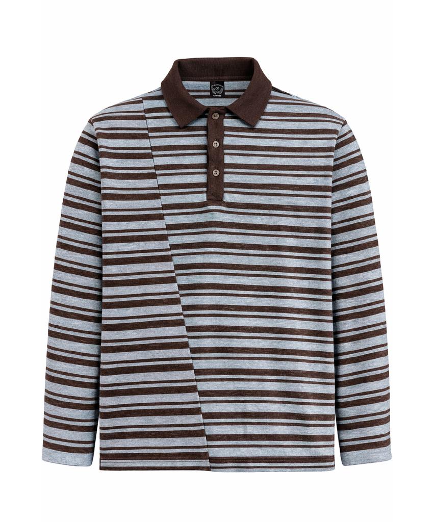 AZENDER Striped Polo Shirt Brown
