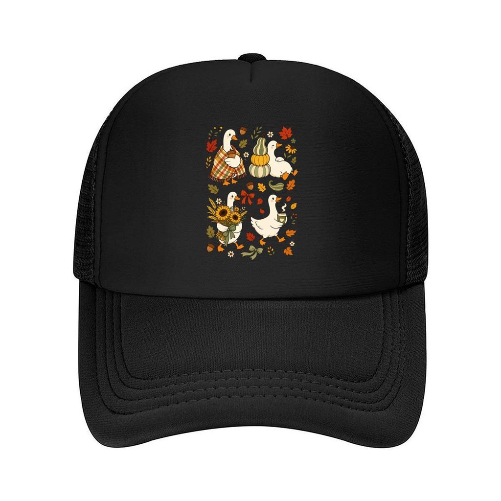 Cozy Autumn Goose Harvest Illustrati Mesh Baseball Cap Hip Hop
