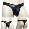 1pc Black Men's Faux Leather Sexy Briefs Thongs T-Back G-Strings Low Waist U-convex Pouch Panties Man Underwear Clubwear