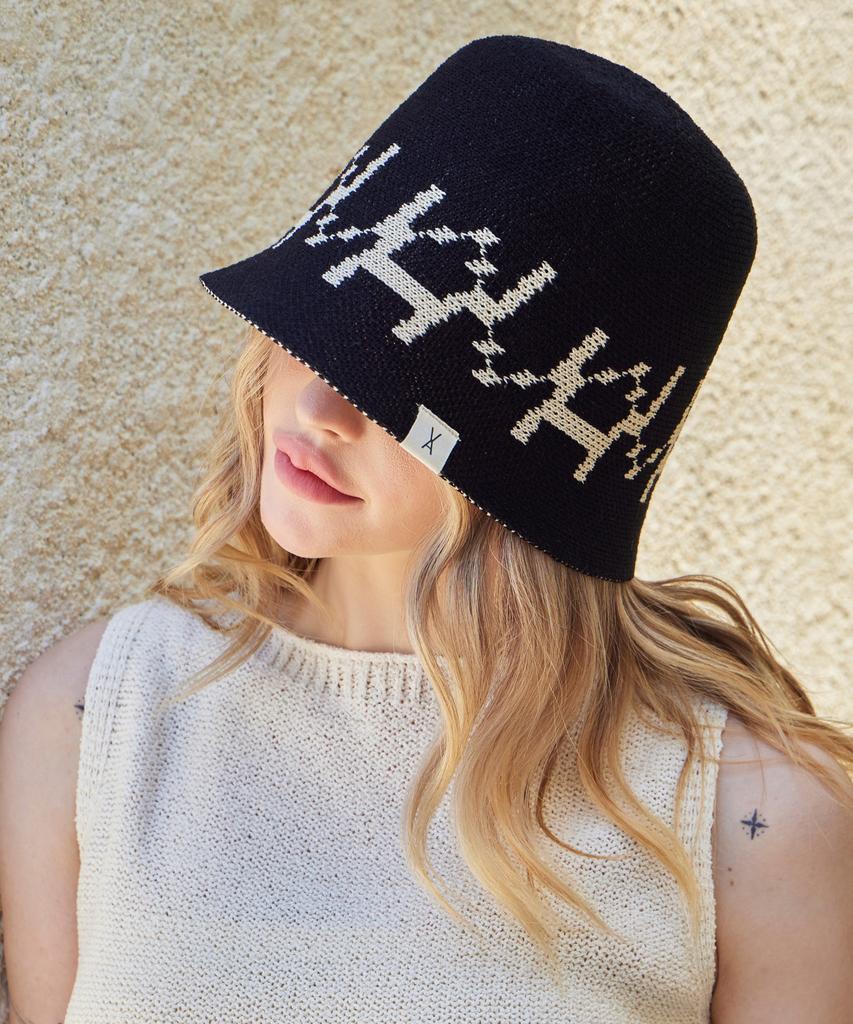 Bajal Va Digital Logo Jacquard Summer Bucket Hat Black
