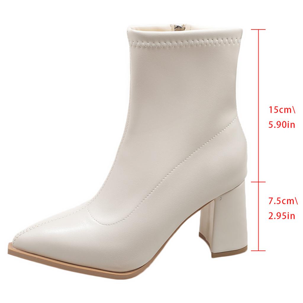 Women High Heel ANKLE BOOTS Modern Square Heel Shoes Beige 7cm High Heels Woman Modern Boot Big Size 42 Boots for Woman