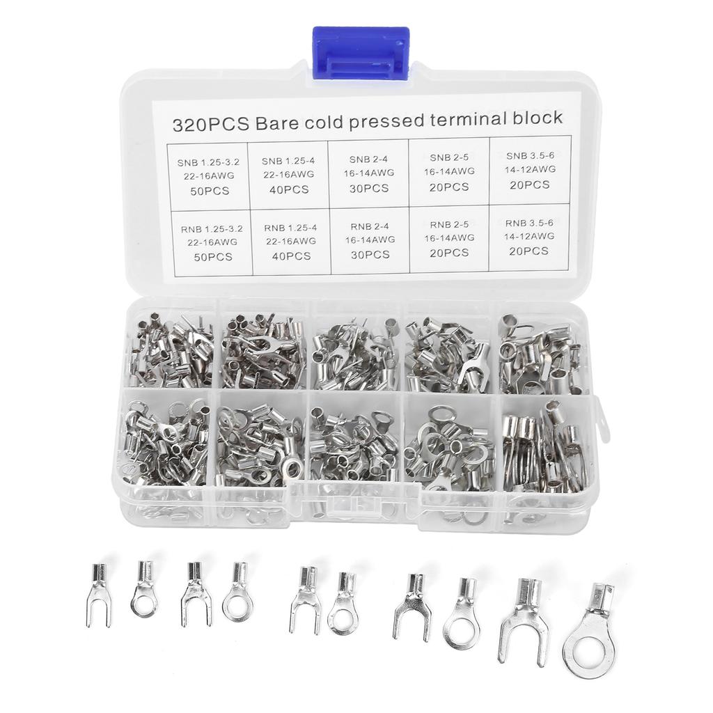 320Pcs Non Insulated Ring Terminals Copper Fork OTUT Terminals Electric Wire Connerctor Kit