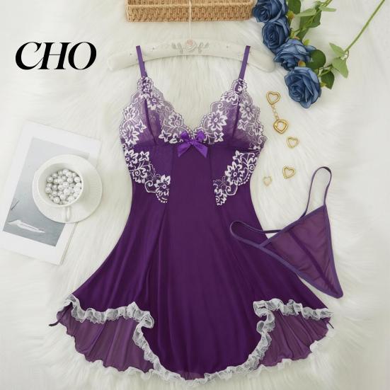 Accattivante Camicia da Notte Taglie Forti Sexy Babydoll per Donna, Scollo a V Pizzo Profondo Camicia da Notte Rete Trasparente Camicia da Notte, Spalline Sottili Chemise Slip Dress