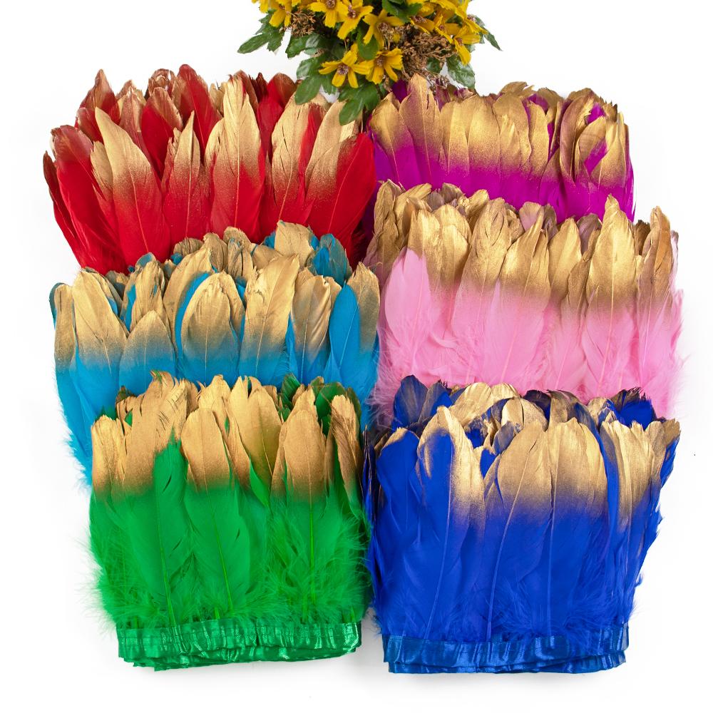 1Meter Dyed Golden Goose Feather Trims for DIY Craft Party Wedding Dress Carnival Ribbon Clothes Decor Plumas Accessories15-20cm