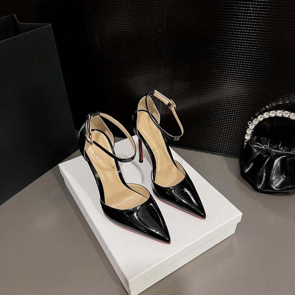 Red-soled High-heeled Shoes, Pointed-toed Thin-heeled Nude High-heeled One-word Buckle Sexy Temperament Single Shoes