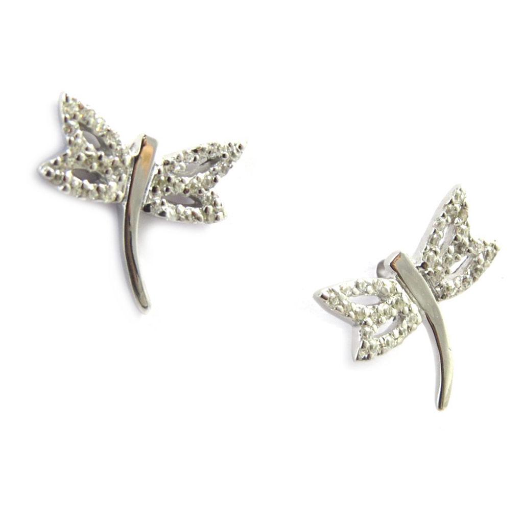 Les Trésors De Lily [M0929] - Silberne 'Libellen'-Ohrringe in Weiß