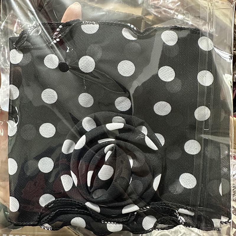 Y2K Black Polka Dot Rose Irregular Long Scarf - Sexy, Versatile Millennial Style for Bloggers