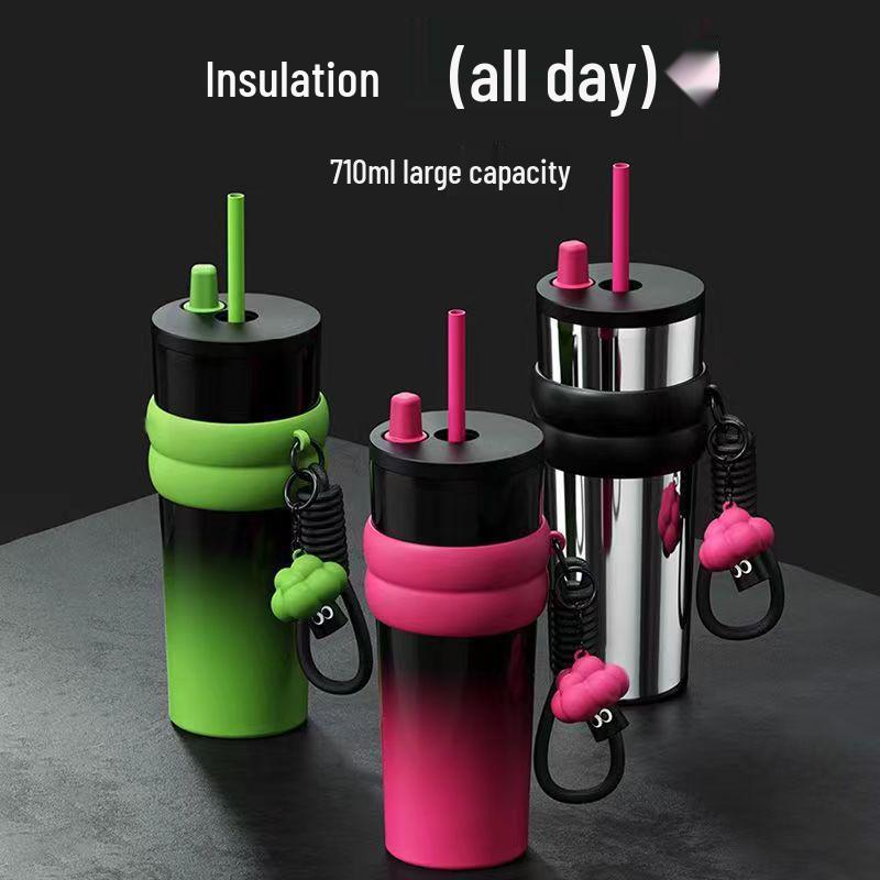 316 Stainless Steel Portable Thermos Cup with Giant Straw for Coffee or Ice Water