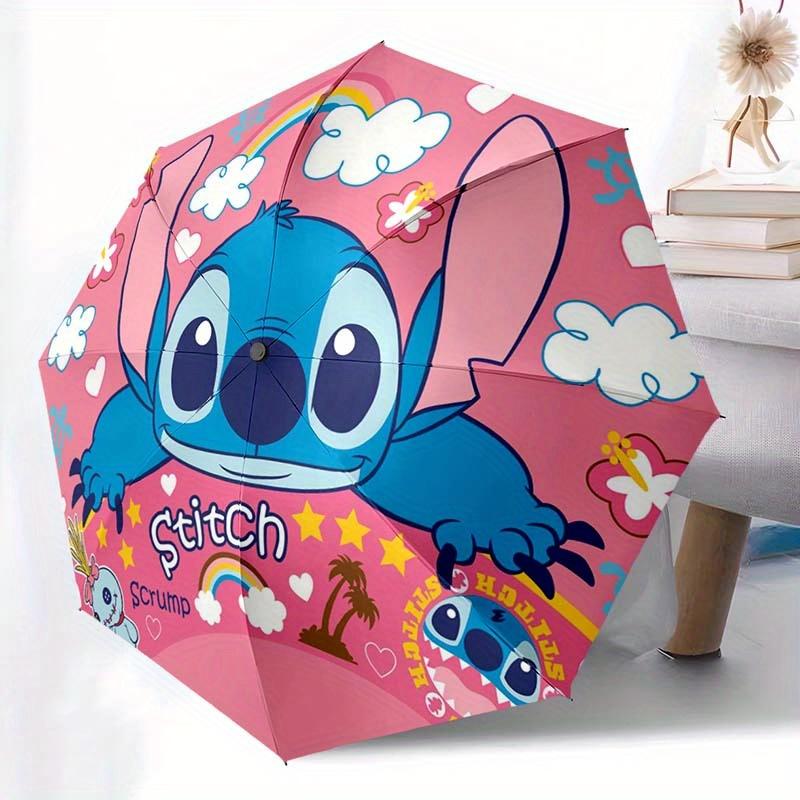 Disney Stitch Automatic Open/Close Umbrella - UV Protection Cute Umbrella with Cute Stitch Design, Portable 3-Fold Compact Umbrella for Men
