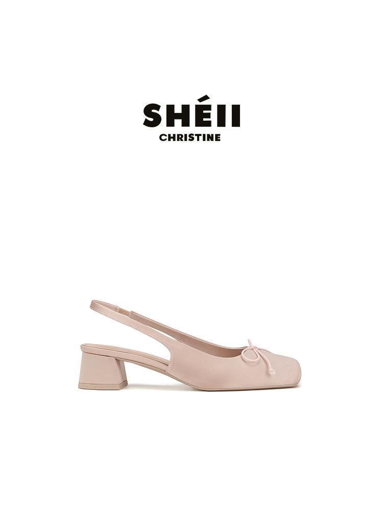 

Su Yinyin has the same style of satin square head pig nose bow high heel ballet shoes female sweet temperament bag head empty sandals 40 абрикосовый